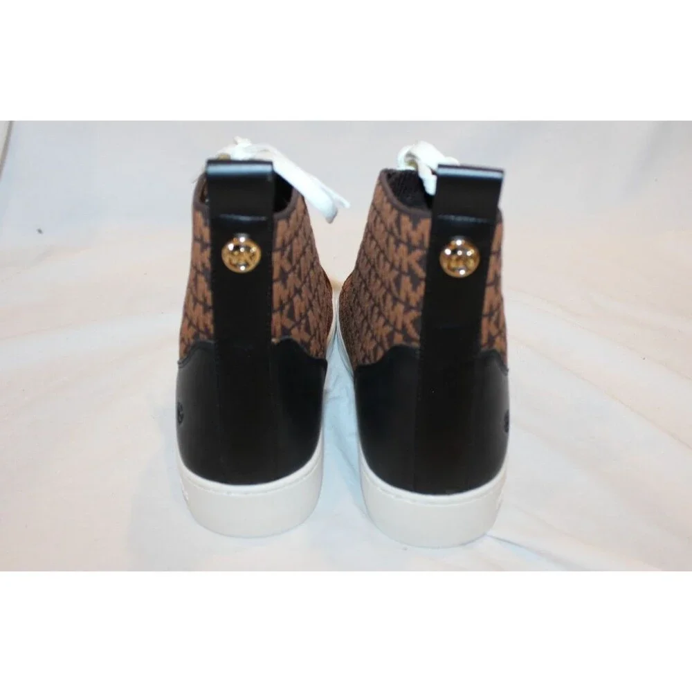 Michael Kors Edie Knit High Top Women's Sneakers Brown MK Monogram Logo sz 9.5